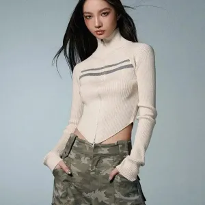 Cropped Grunge Cardigan with Vintage Belted Back for Y2K Style