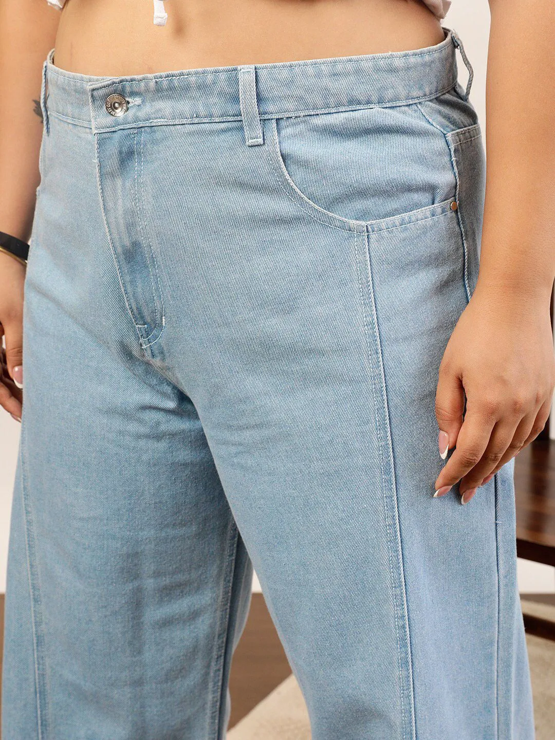 CURVY STREET jean Women Clean Look Pure Cotton Wide Leg Jeans