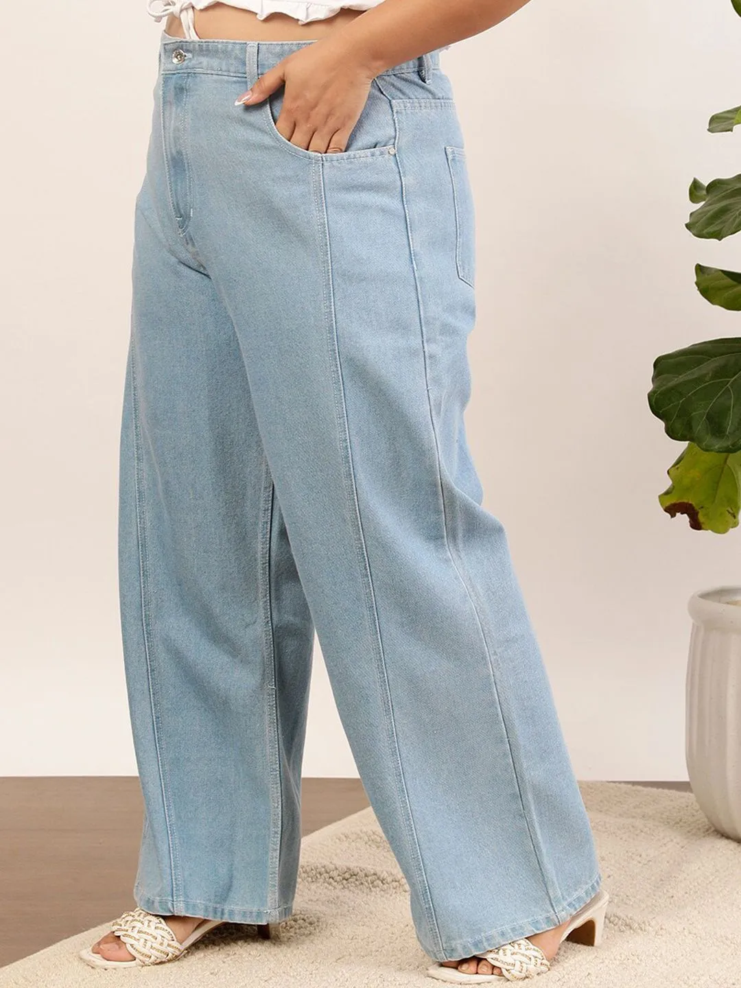 CURVY STREET jean Women Clean Look Pure Cotton Wide Leg Jeans