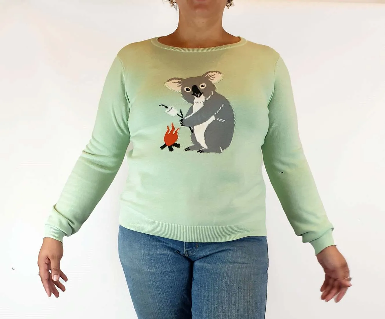 Dangerfield mint green knit jumper with Koala front size 18 (small fit, bests 14-16)