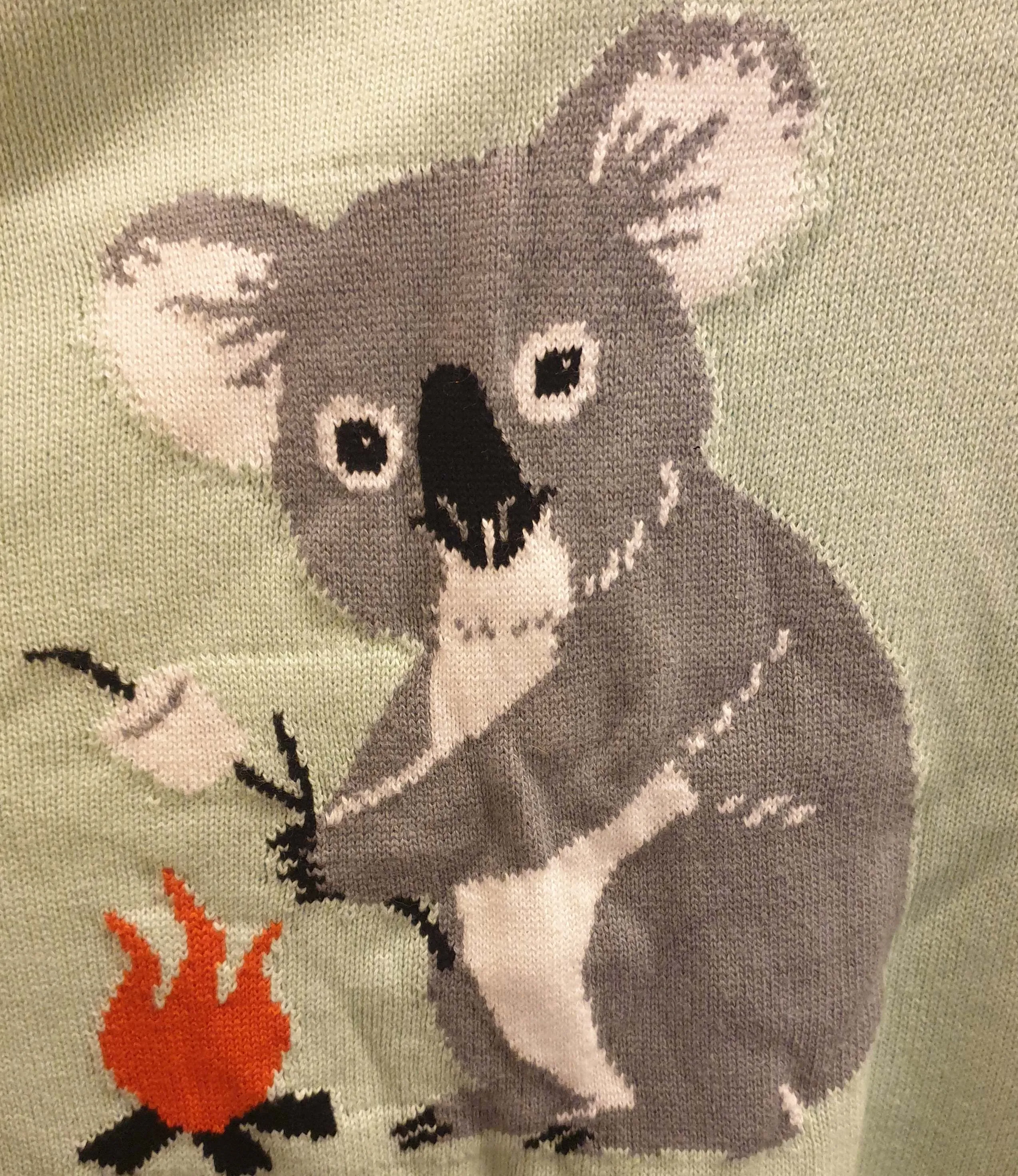Dangerfield mint green knit jumper with Koala front size 18 (small fit, bests 14-16)