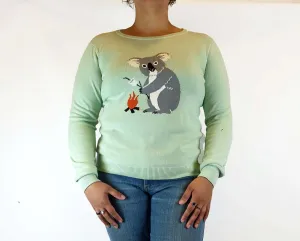 Dangerfield mint green knit jumper with Koala front size 18 (small fit, bests 14-16)