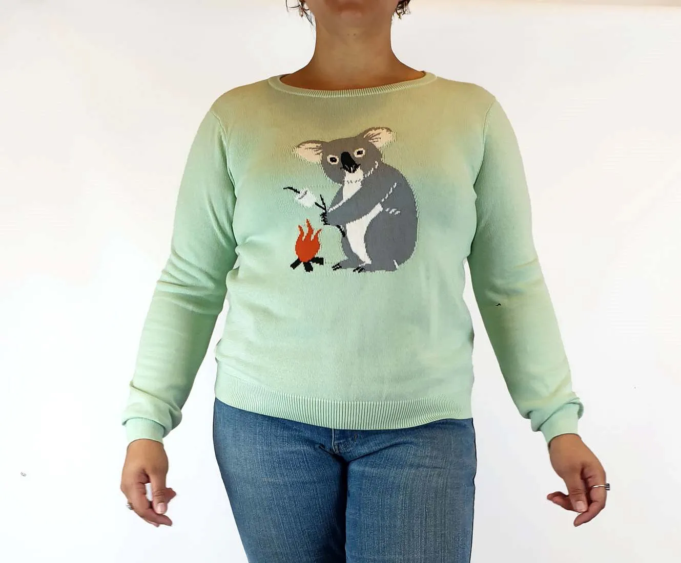 Dangerfield mint green knit jumper with Koala front size 18 (small fit, bests 14-16)