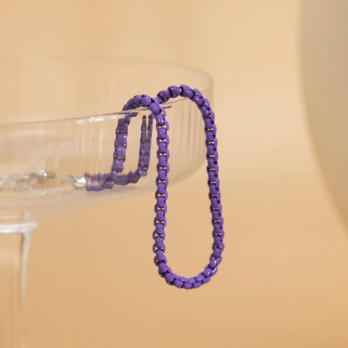 Dark Purple Enamel & Silver-Plated Box Chain Anklet