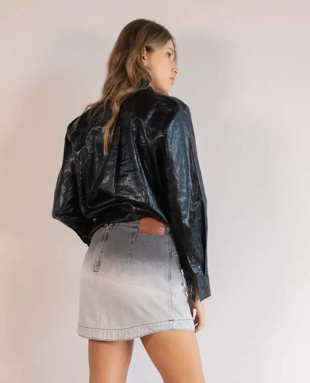 Degrade Denim Black Mini Skirt