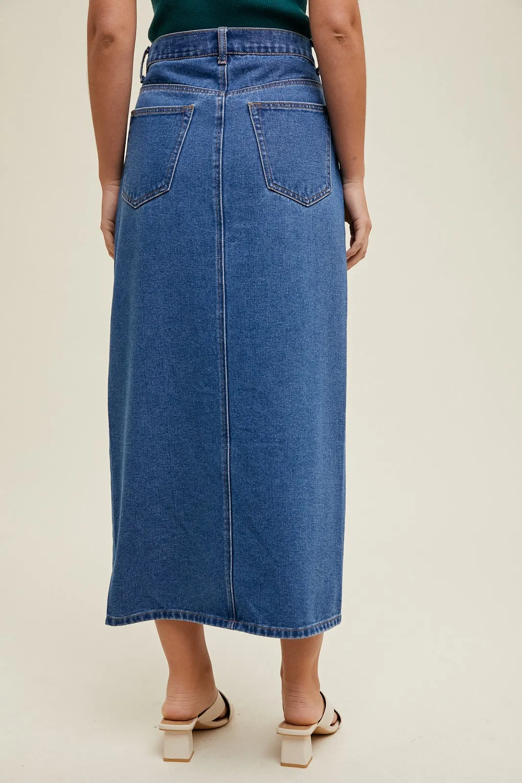 Denim Midi Skirt With Front Slit WL24-8910