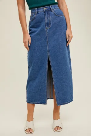 Denim Midi Skirt With Front Slit WL24-8910