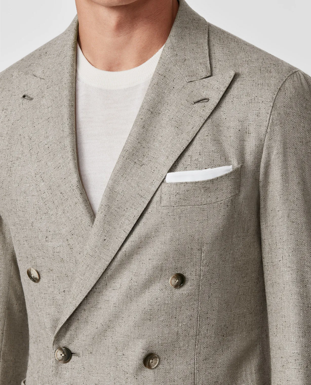 Di Pray Beige Melange Silk & Wool Basketweave