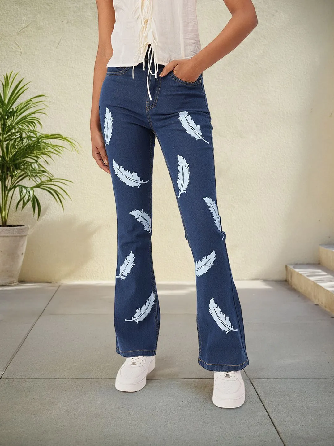 DressBerry Women Grunge Glam Flared Fit Printed Jeans