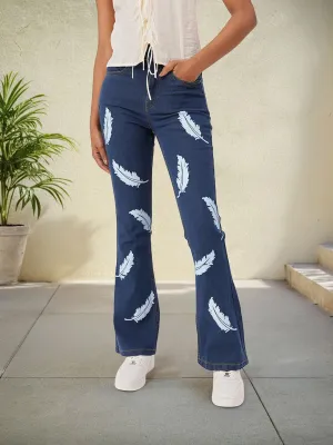 DressBerry Women Grunge Glam Flared Fit Printed Jeans