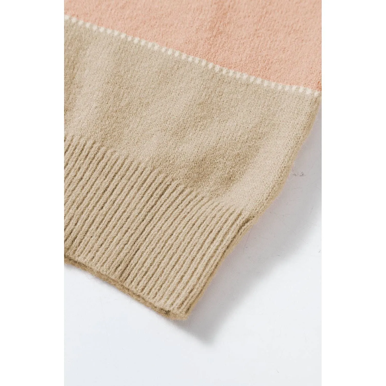 Dusty Pink Color Block Lantern Sleeve Drop Shoulder Sweater