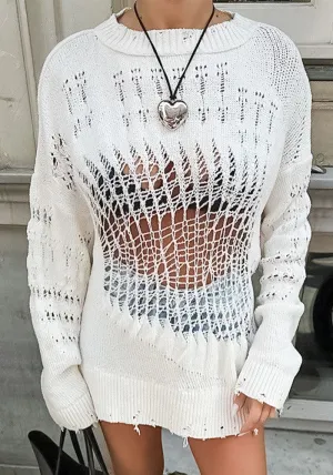 Edgy Hollow Ripped Knit Sweater for Bold Style Lovers