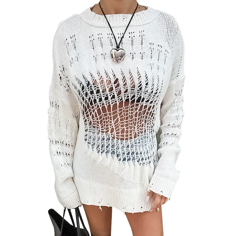 Edgy Hollow Ripped Knit Sweater for Bold Style Lovers