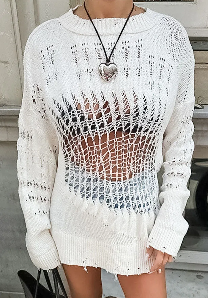 Edgy Hollow Ripped Knit Sweater for Bold Style Lovers