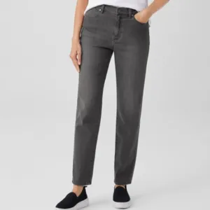 Eileen Fisher Organic Cotton Stretch Slim Jean Slim Fit Full Length Denim Grey 8