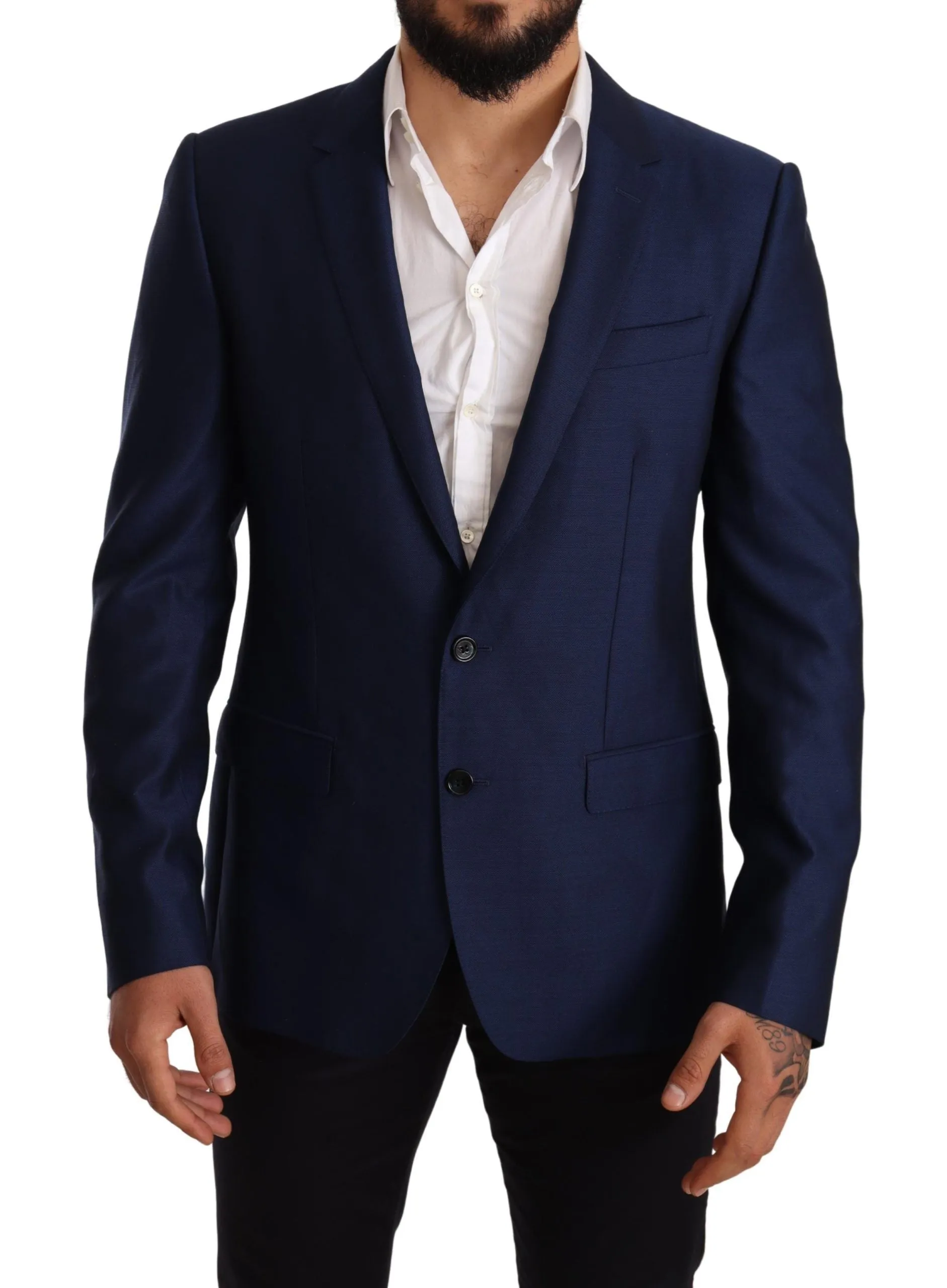 Elegant Blue Virgin Wool Martini Blazer