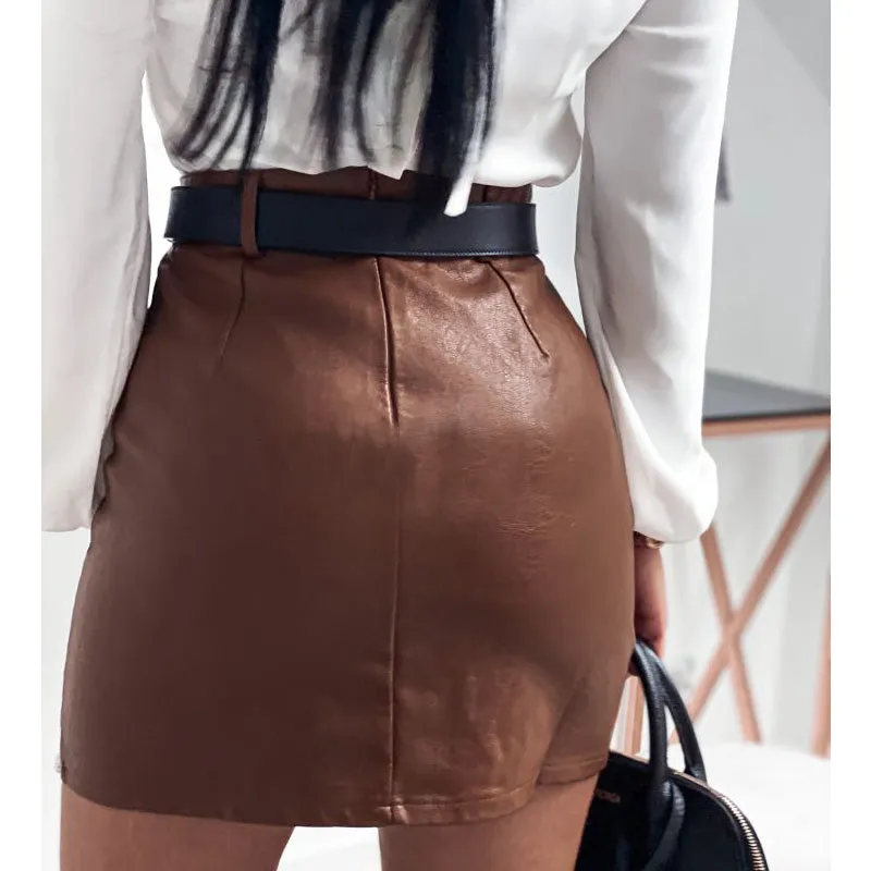 Elegant fashion studded PU leather skirts women
