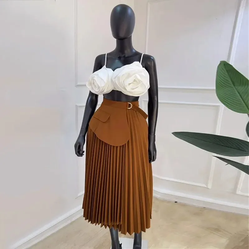 Elegant High Waist Lace Up Skirts