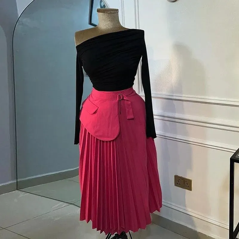 Elegant High Waist Lace Up Skirts