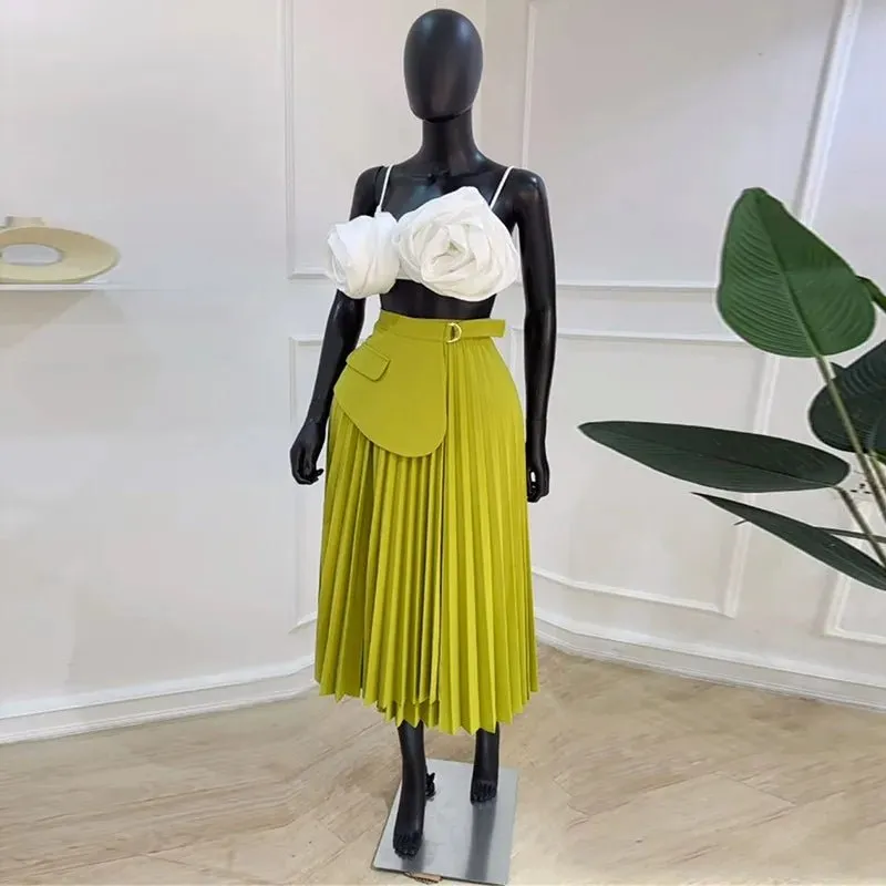 Elegant High Waist Lace Up Skirts
