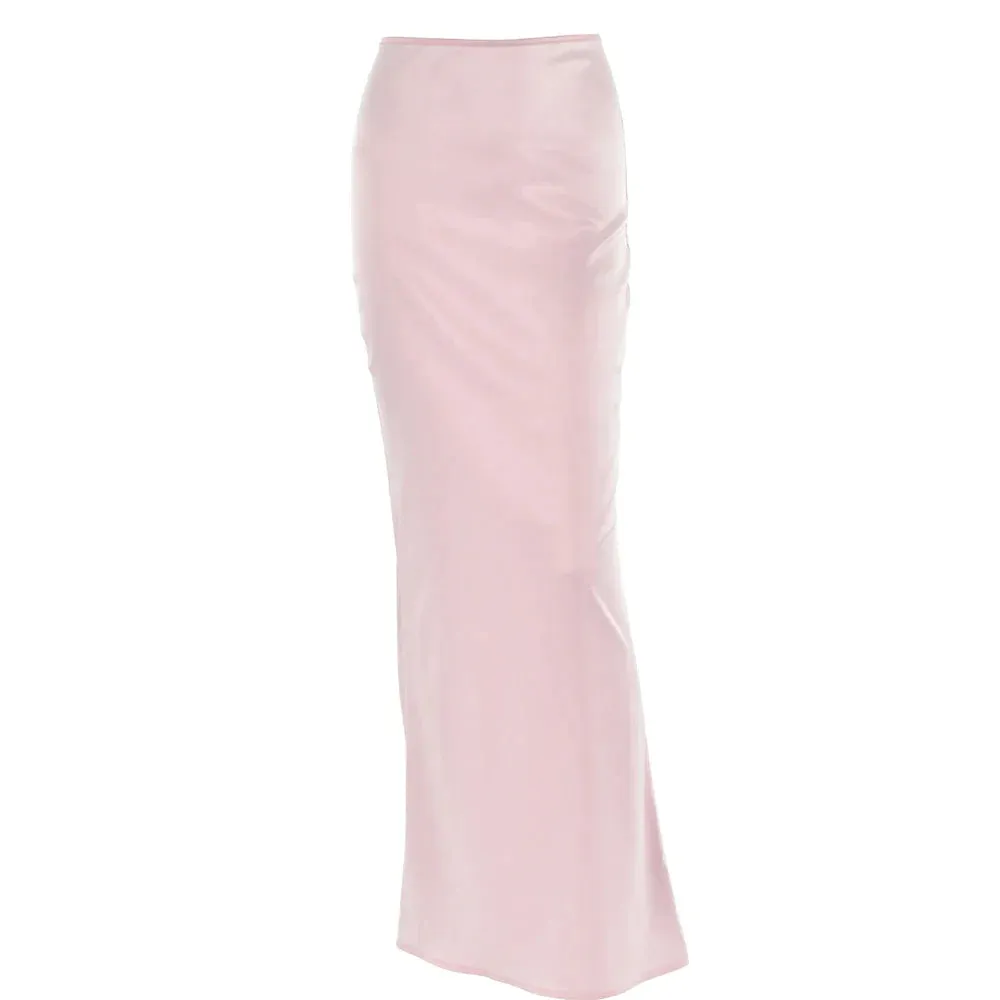 Elegant Solid Satin Women'S Skirt Fashion Slim High Waist Maxi Skirts Elegant Simple Slik Casual Female Clothing