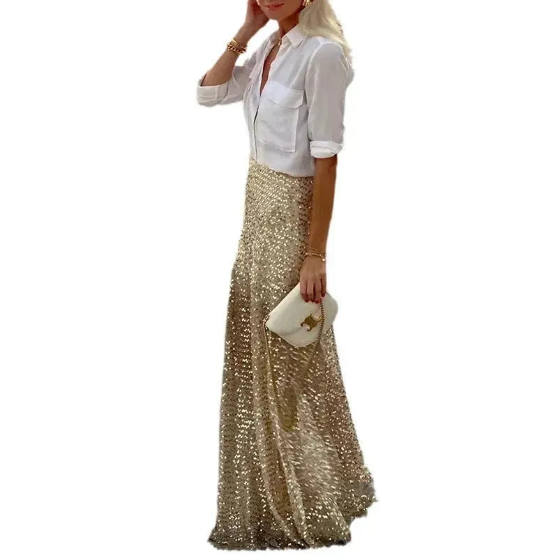 Elegant Women's Long Sequin Skirt