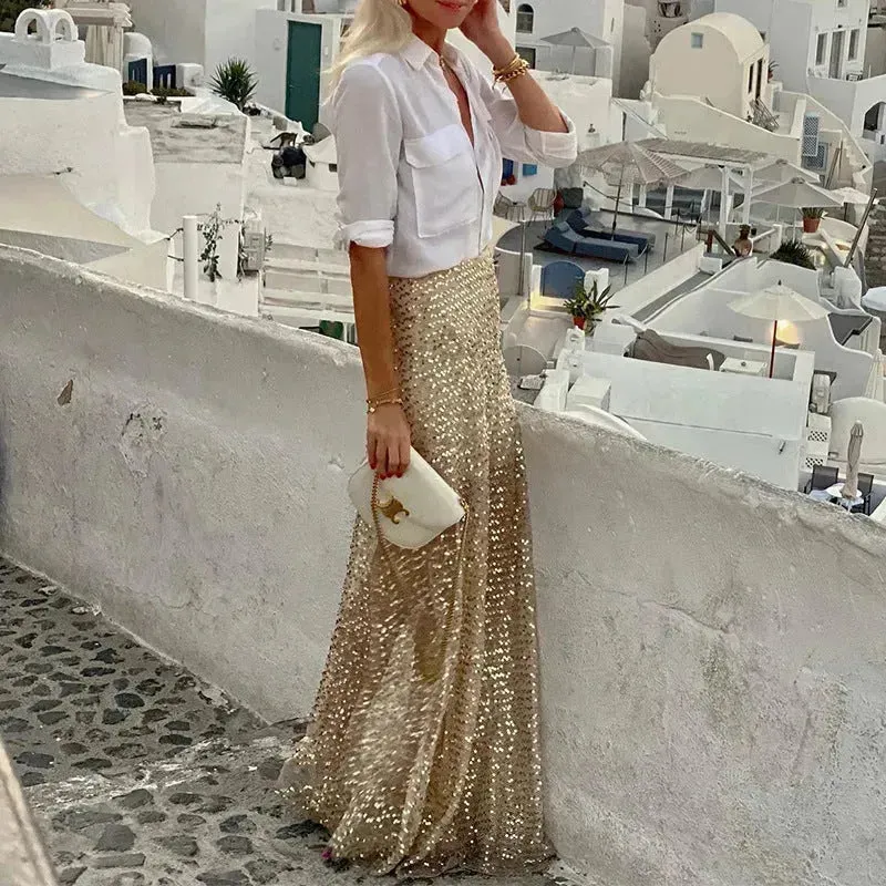 Elegant Women's Long Sequin Skirt