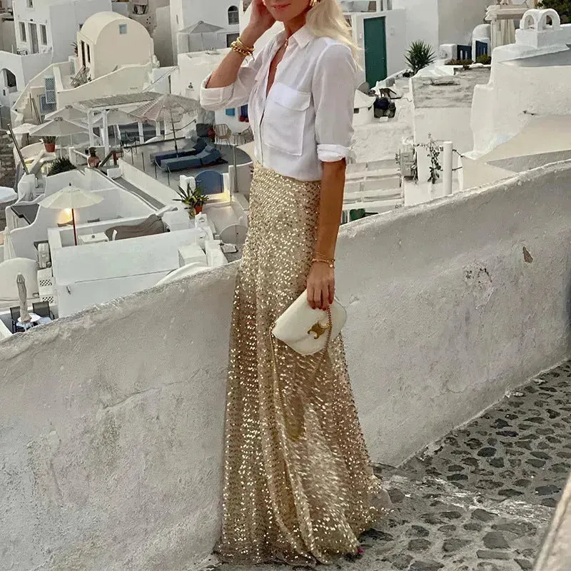 Elegant Women's Long Sequin Skirt