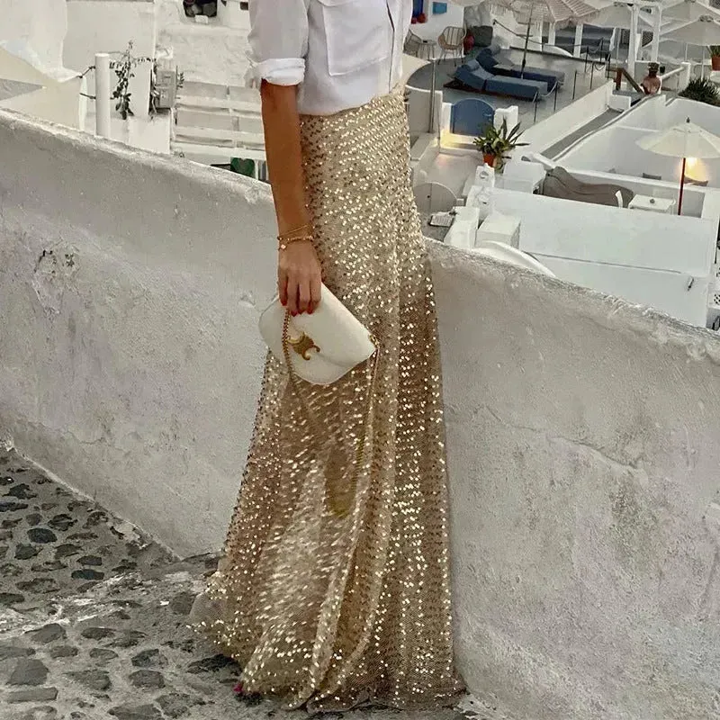 Elegant Women's Long Sequin Skirt