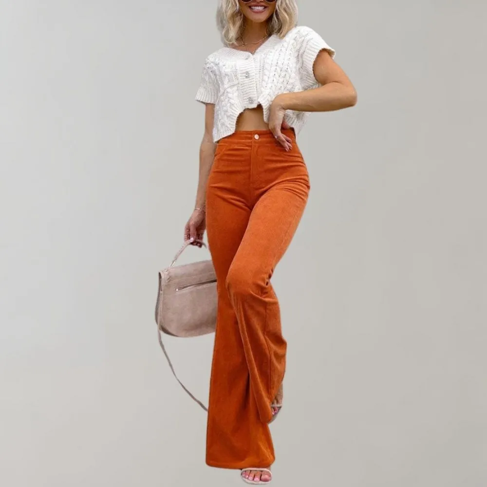 Emma | High Waist Flared Pants | Retro Elegance | Soft Cotton Blend