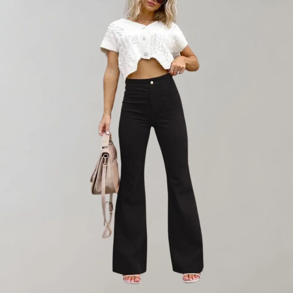 Emma | High Waist Flared Pants | Retro Elegance | Soft Cotton Blend