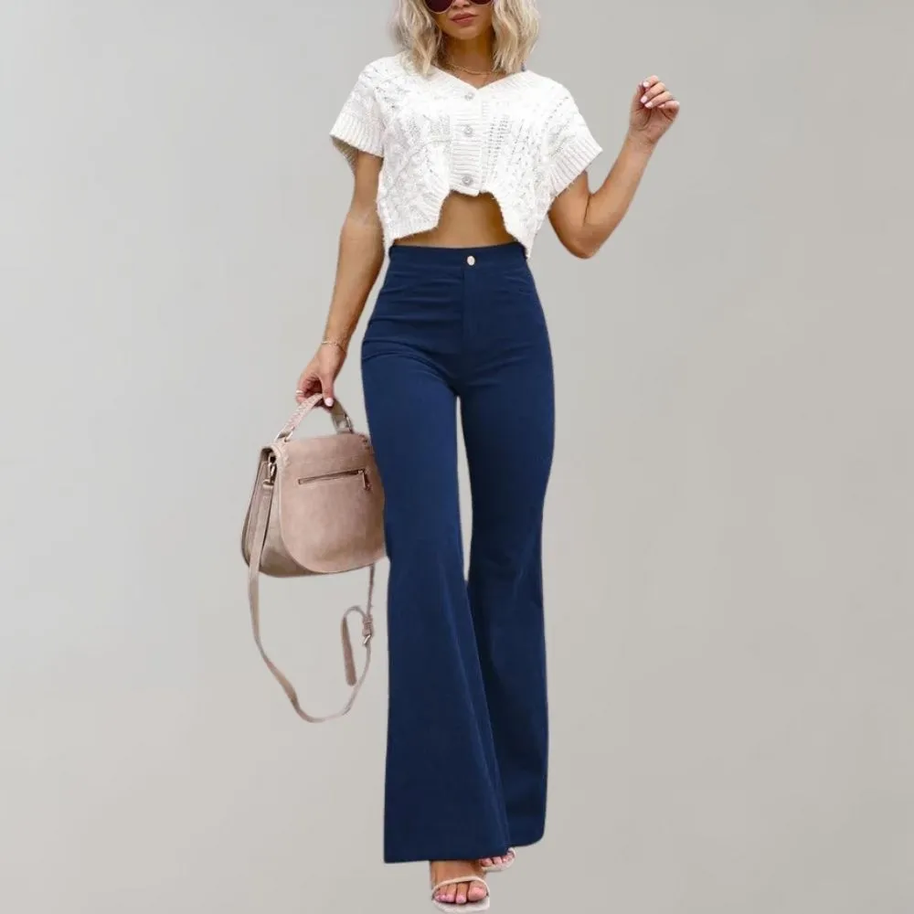 Emma | High Waist Flared Pants | Retro Elegance | Soft Cotton Blend