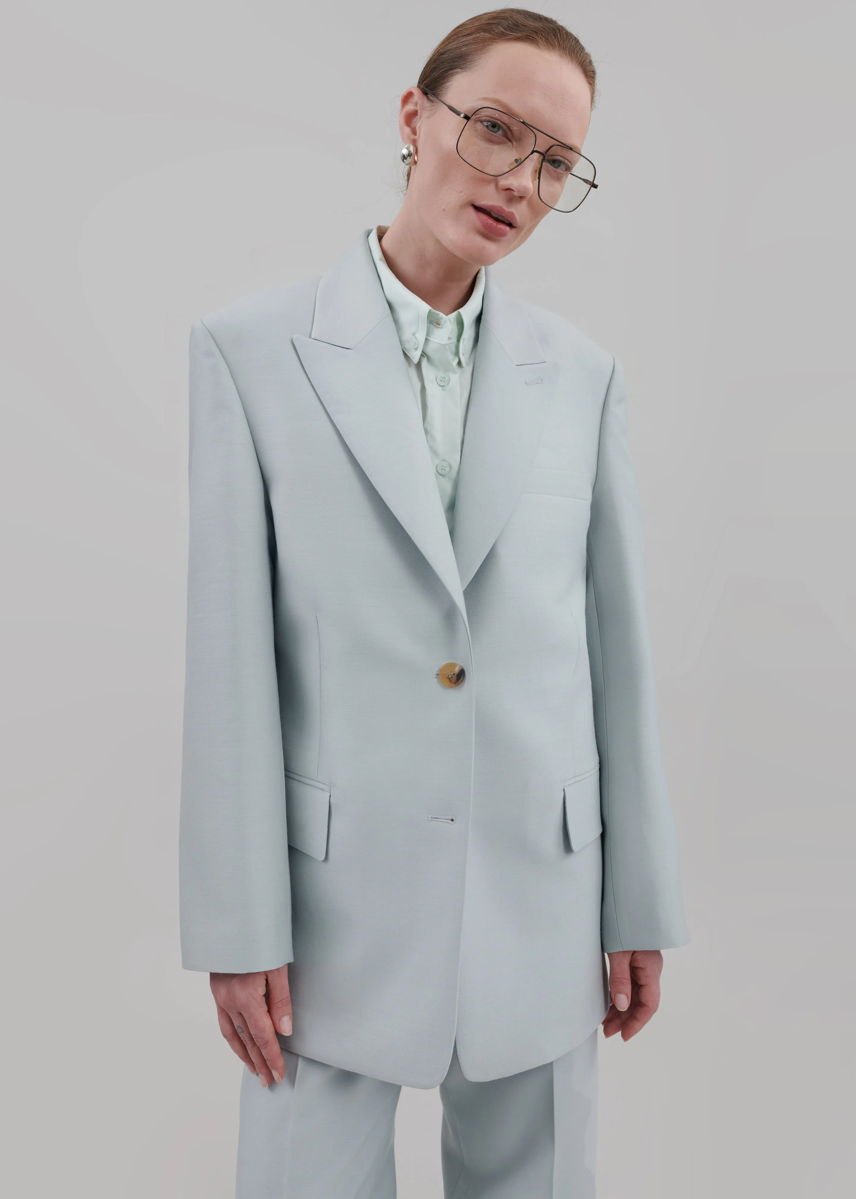 Emra Silk Blazer - Dusty Blue