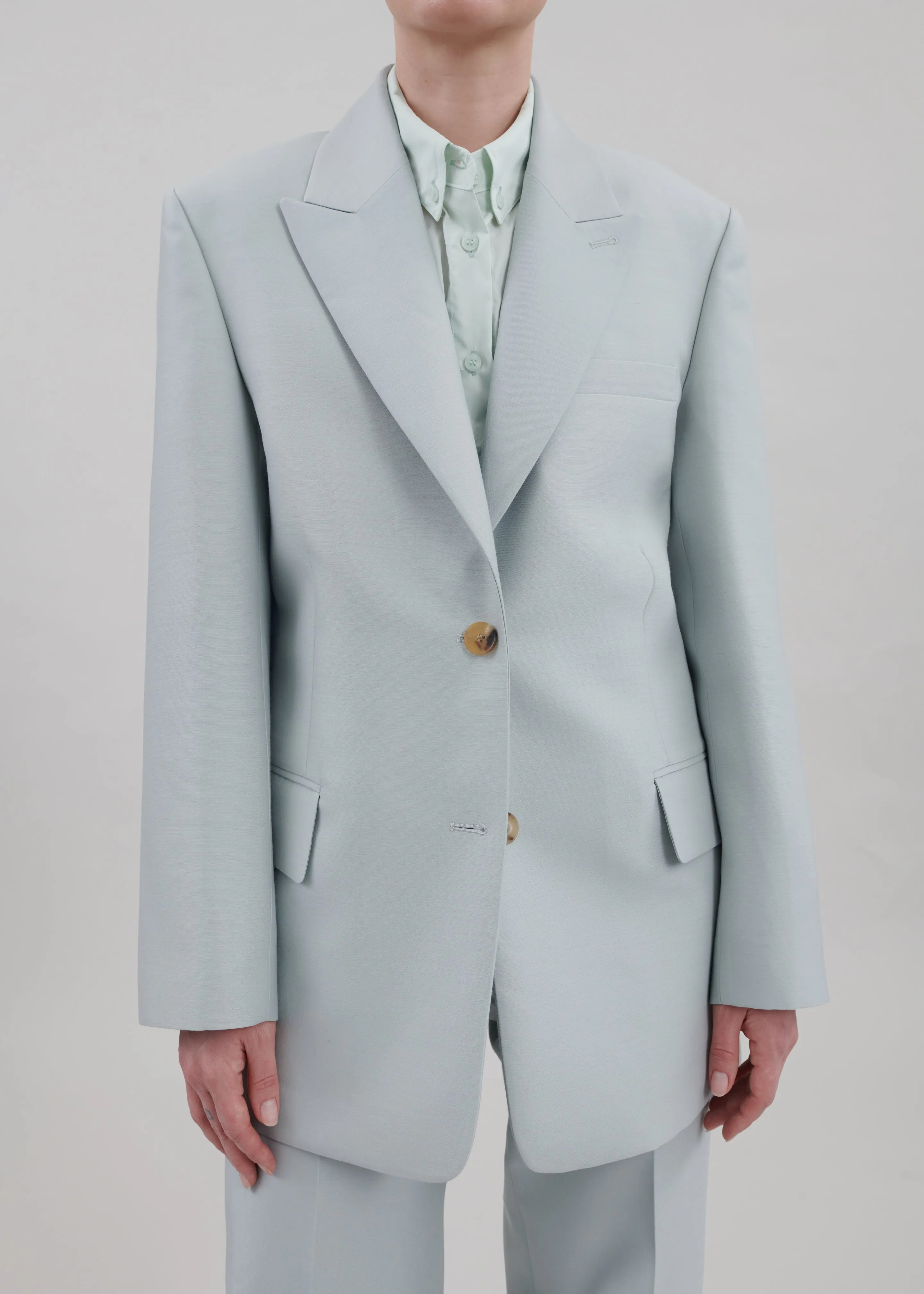 Emra Silk Blazer - Dusty Blue