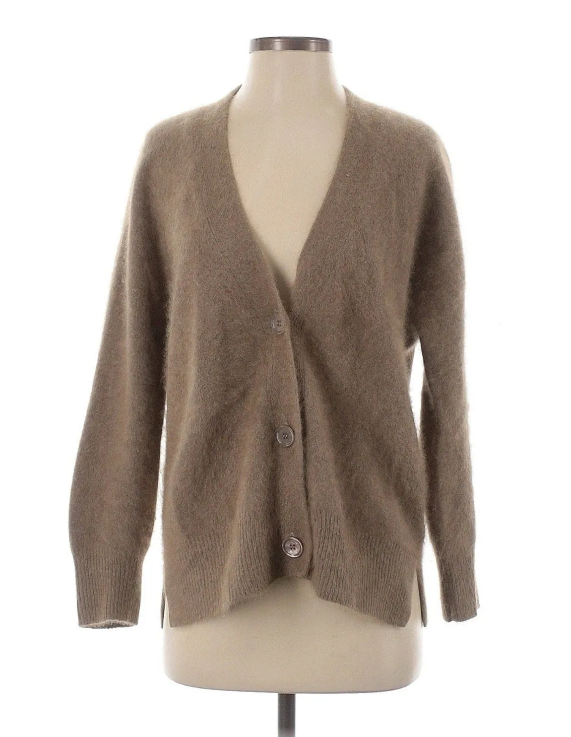 esthemis Women's Paris Cardigan Sweater – Tan Brown Raccoon Hair, V-Neck, Small