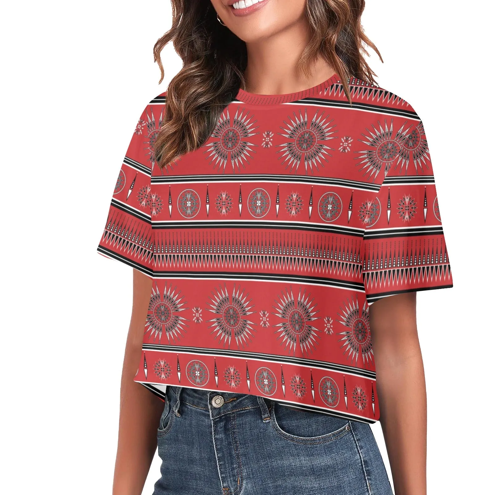Evening Feather Wheel Blush Women's Cropped T-shirt