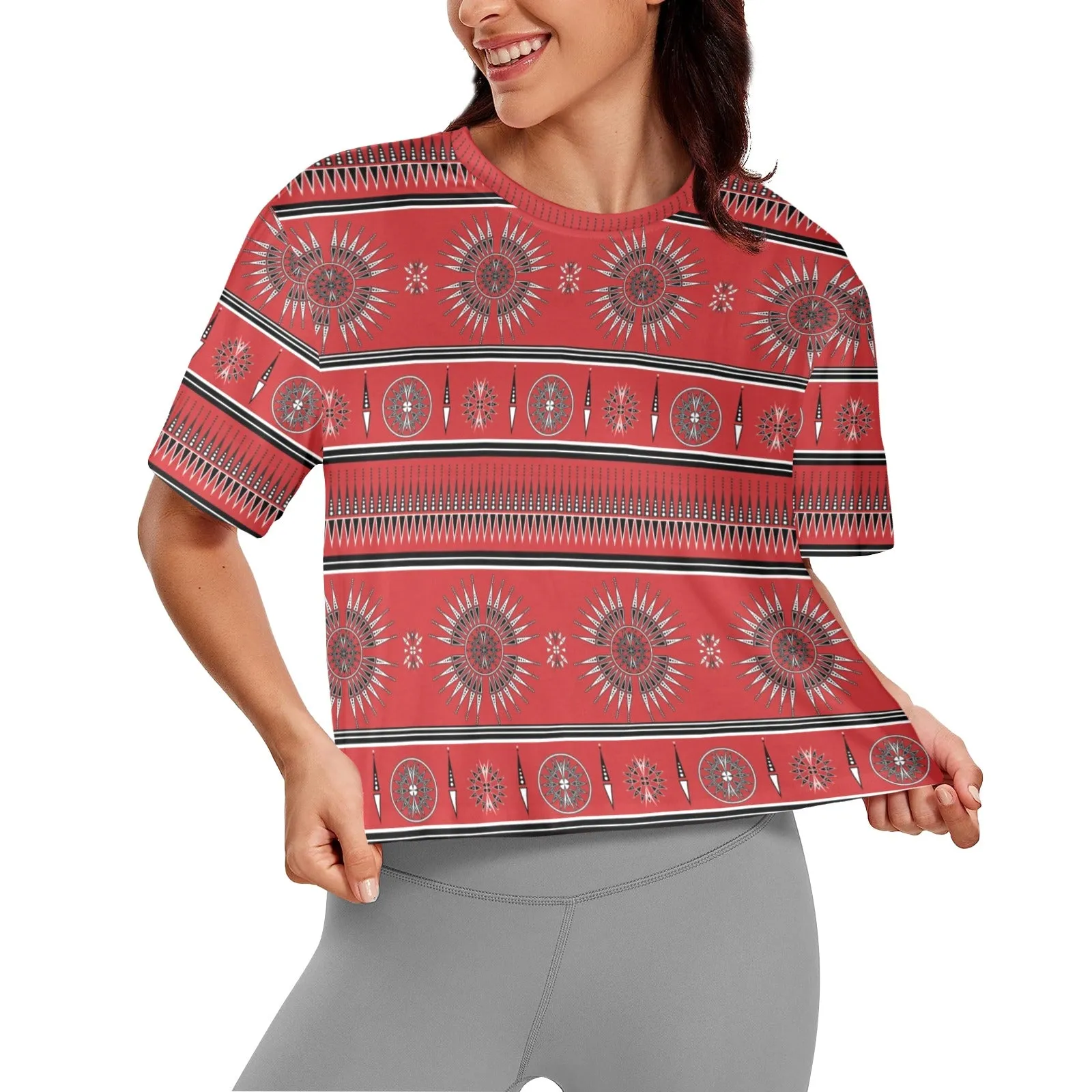Evening Feather Wheel Blush Women's Cropped T-shirt