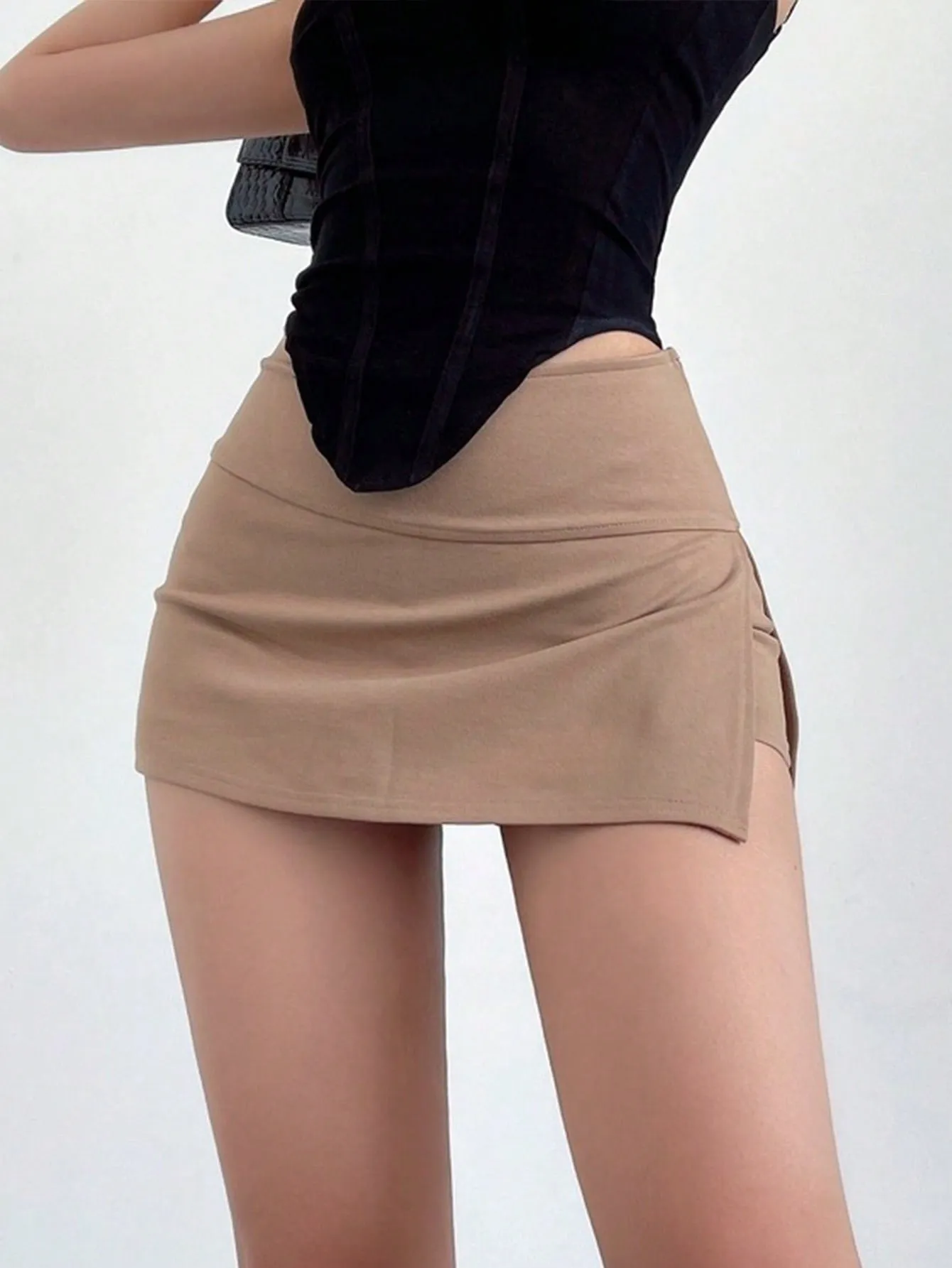 EZwear Women's Solid Color Mini Skirt With Side Slit