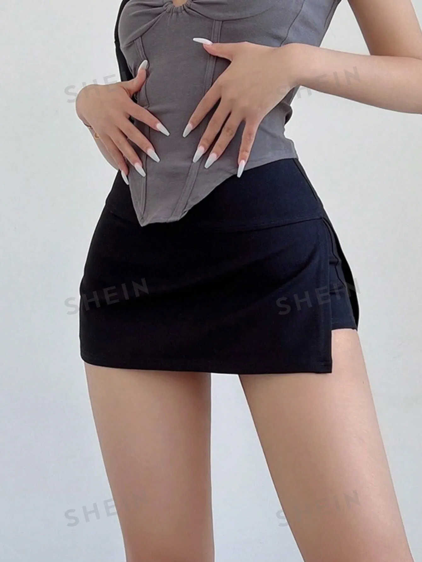 EZwear Women's Solid Color Mini Skirt With Side Slit