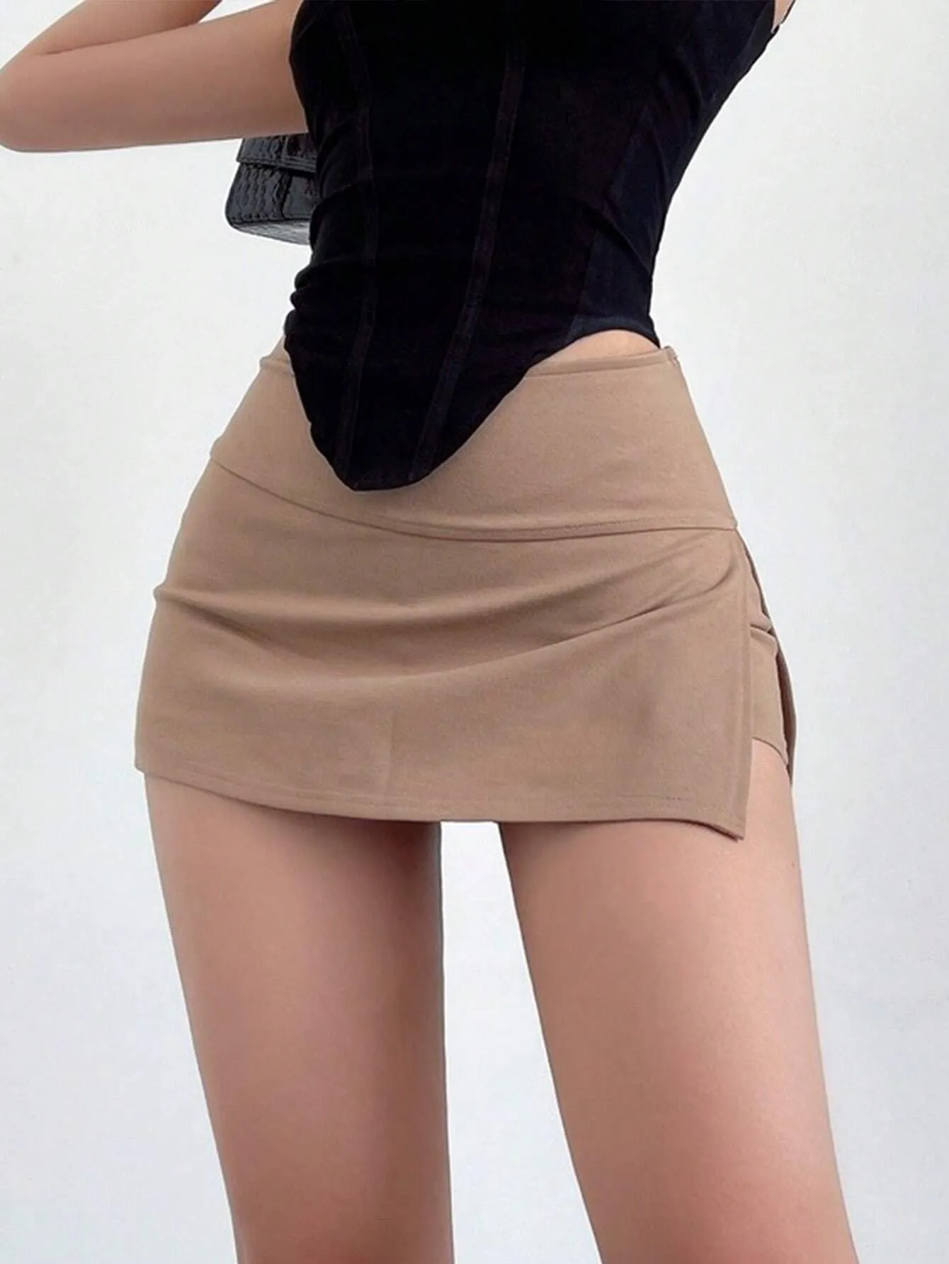 EZwear Women's Solid Color Mini Skirt With Side Slit