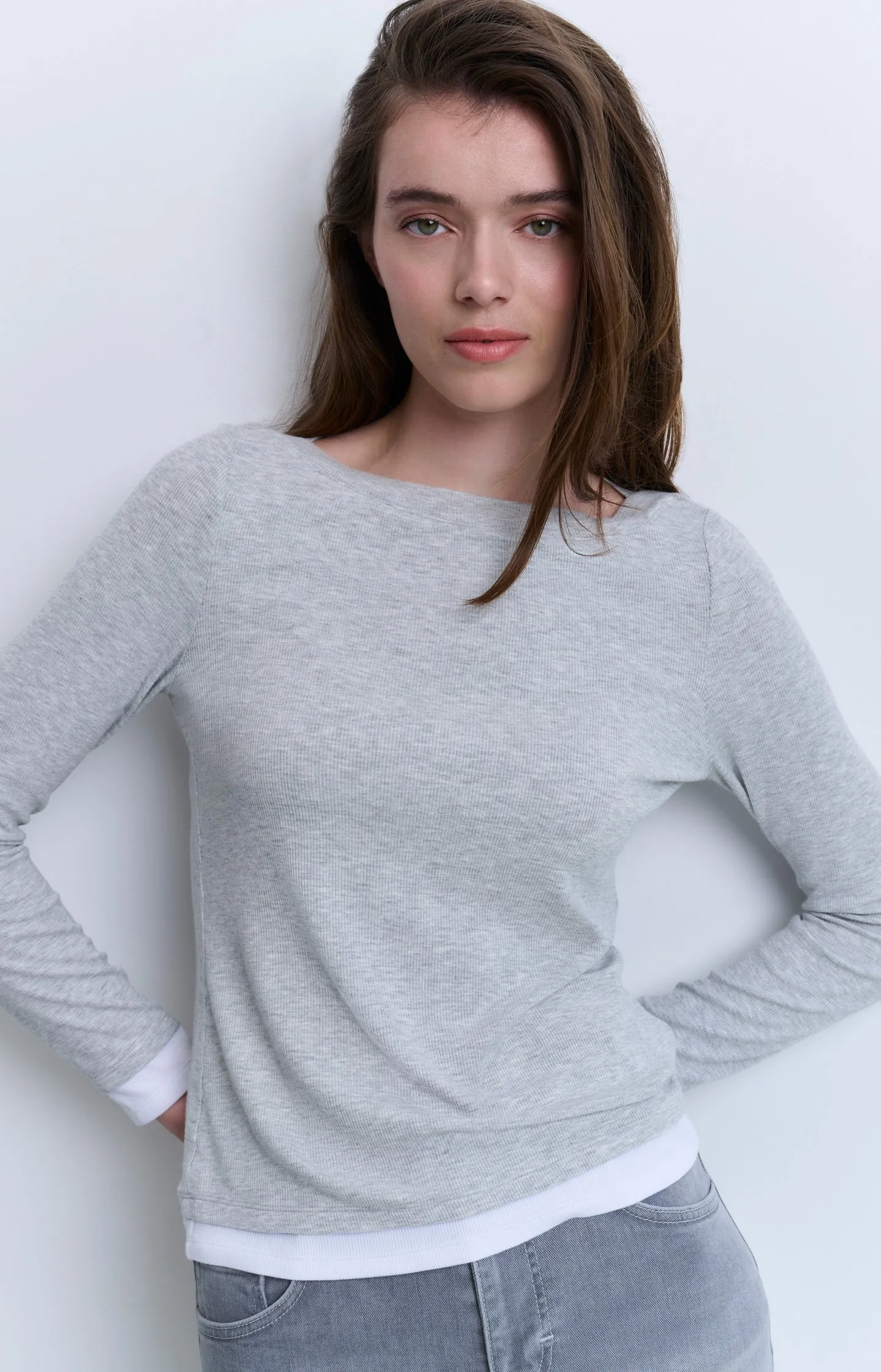 Faux double-layered top with contrasting trim details