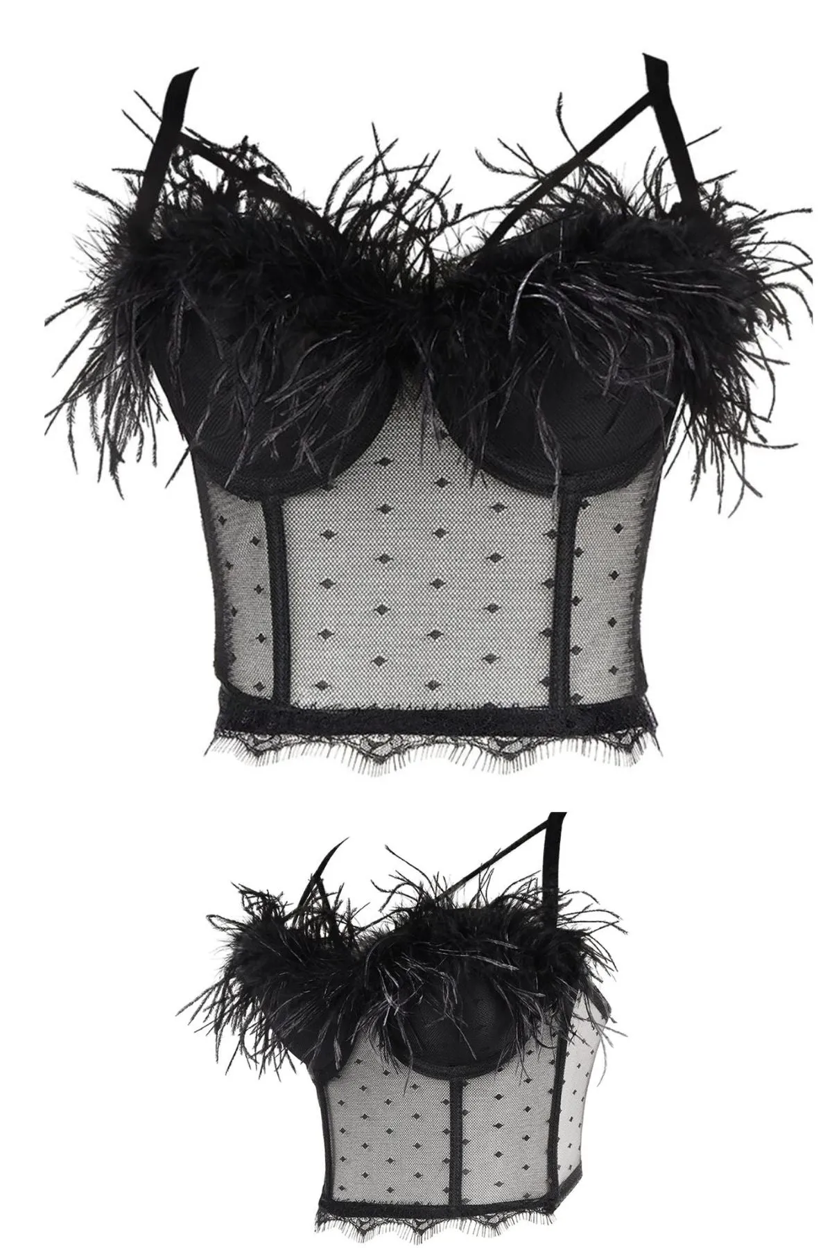 Feather & Lace Bustier Corset Top