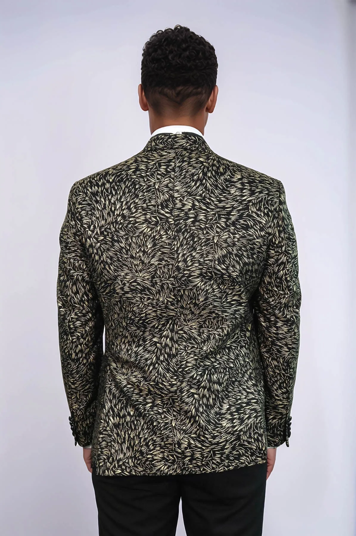 Feather Patterned Slim Fit Black Men Prom Blazer - Wessi