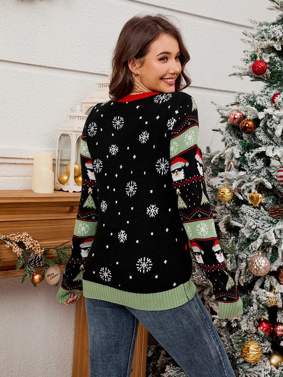Festive Jacquard Loose Pullover Christmas Sweater for Cozy Holiday Vibes