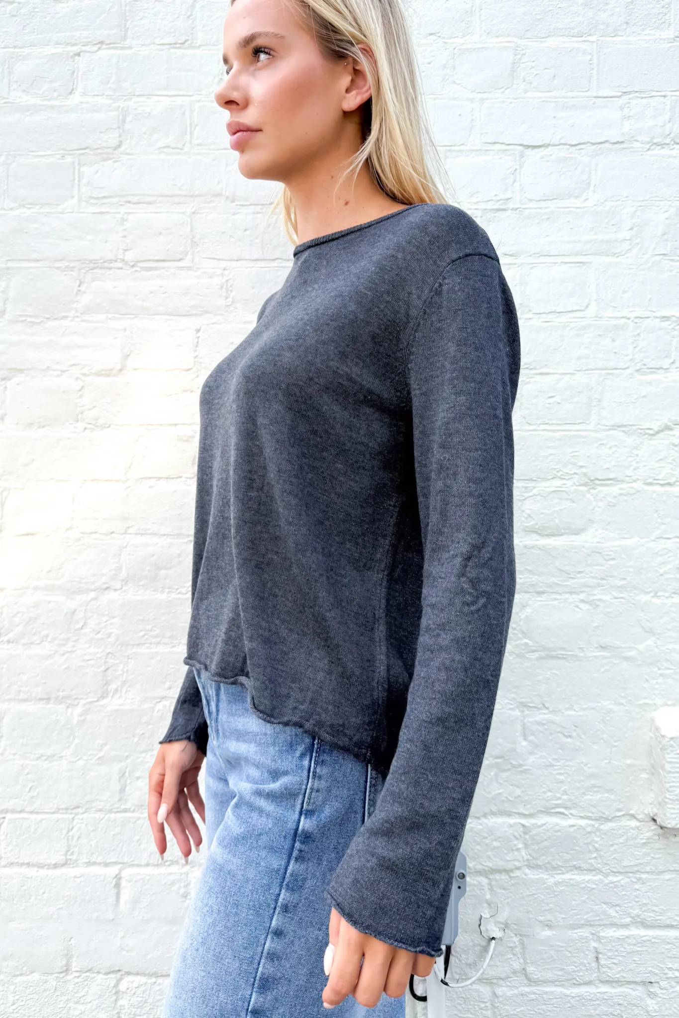 Fifi boatneck knit top - Charcoal