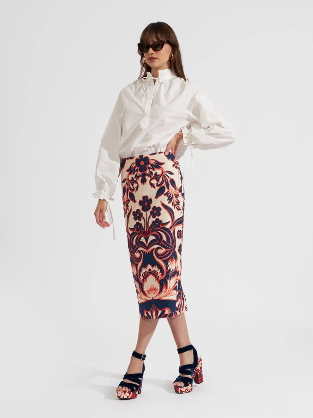 Floral-Print Pencil Skirt