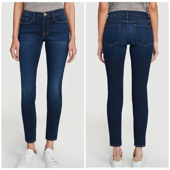 FRAME LE SKINNY DE JEANNE - AUGUSTA Dark índigo Stretch Jeans Organic Cotton 28