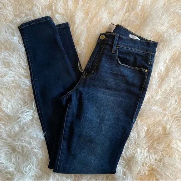 FRAME LE SKINNY DE JEANNE - AUGUSTA Dark índigo Stretch Jeans Organic Cotton 28