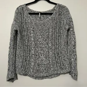 Free People Marled Cable Knit Sweater Size Medium Gray Chunky Open Weave Boho