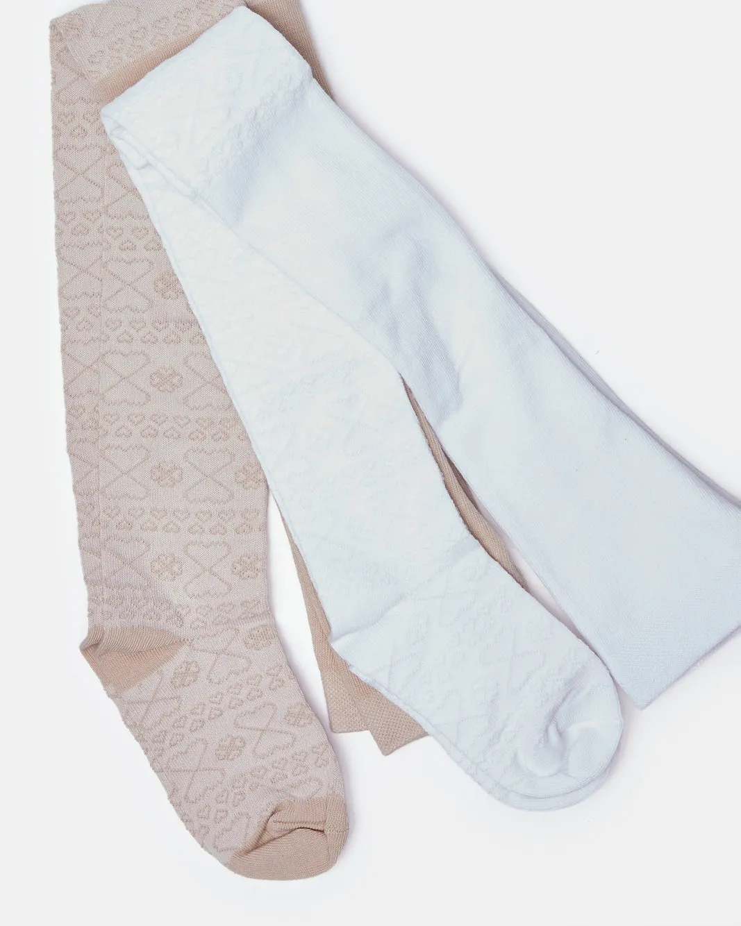 Girls Blue And Brown Printed Tights Set (Pack of 2)